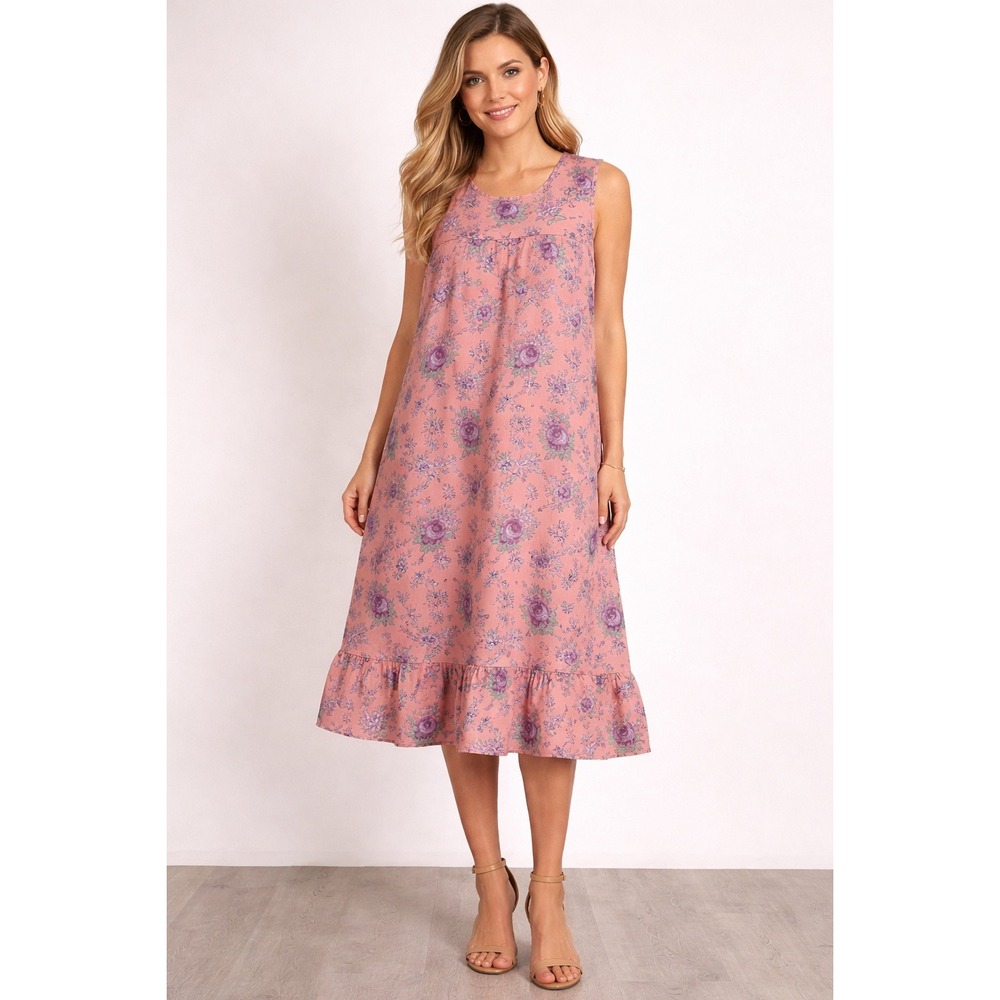 Anthony Richards Pink Floral Muumuu House Dress 0XL Sleeveless Ruffle Hem Flawed